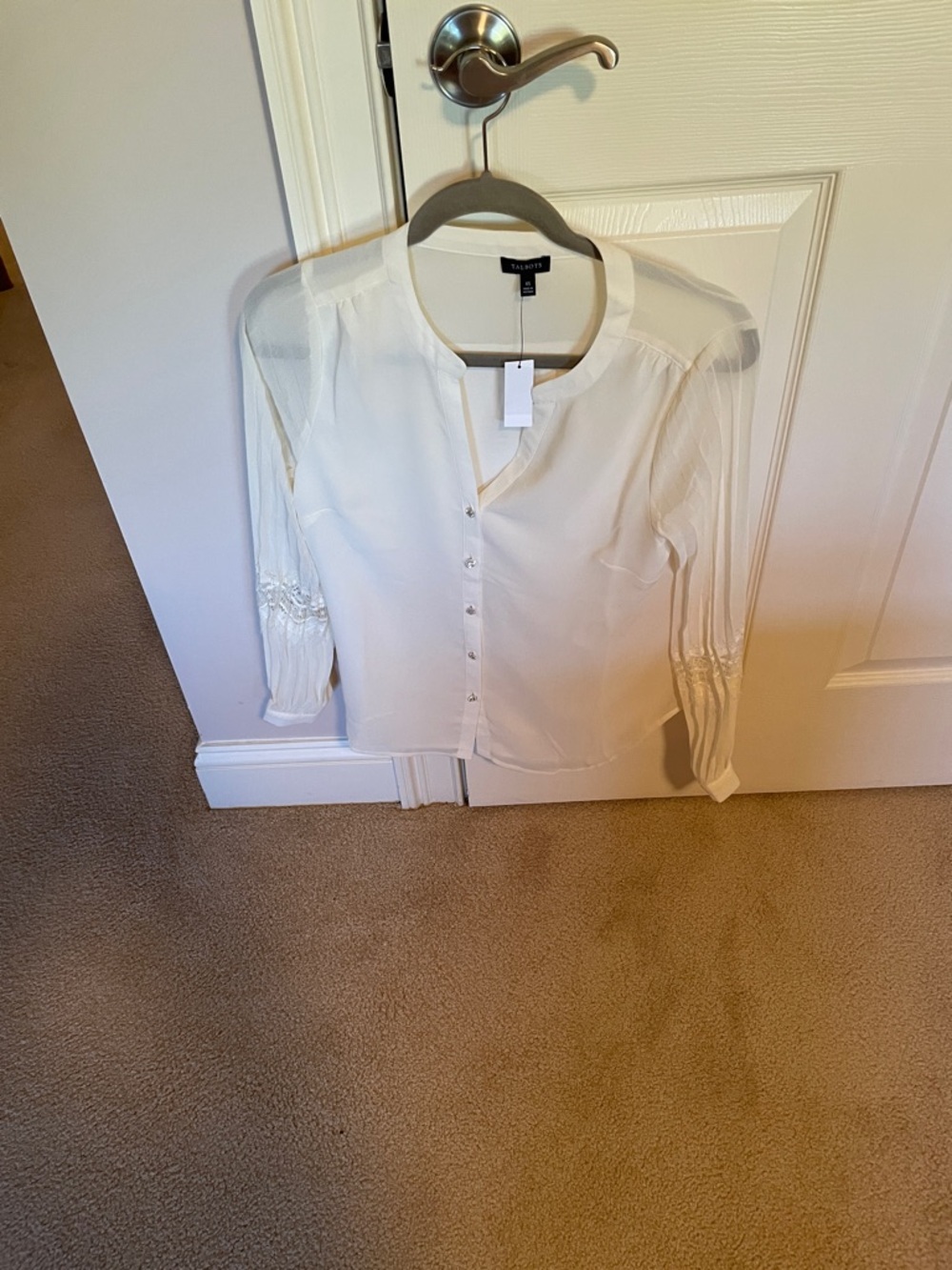Talbots White Button-Front Semi-Sheer Blouse